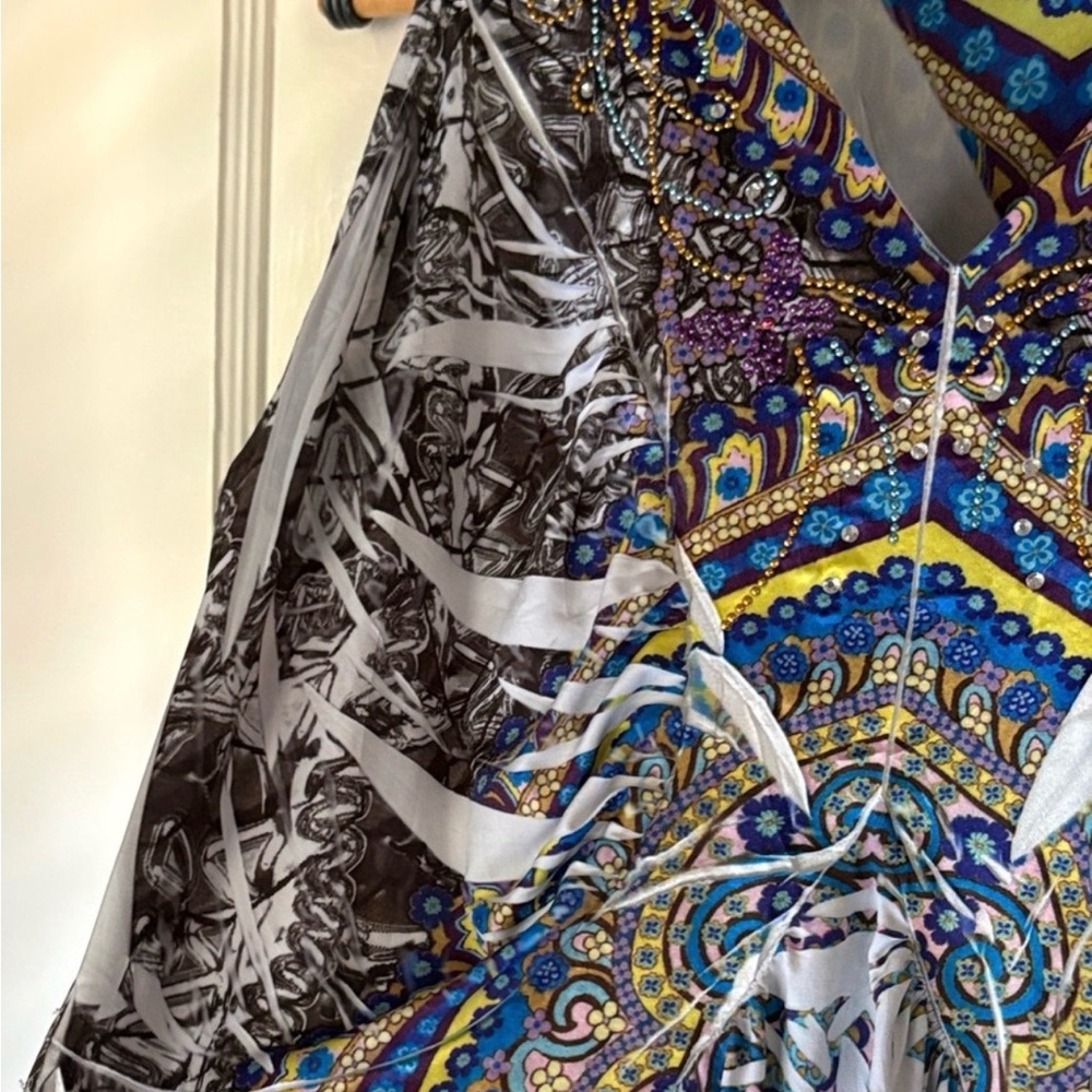 Gorgeous Sleeveless V-Neck Cinched, Beaded, Unique Maxi Dress in Multicolor - Picture 5 of 6